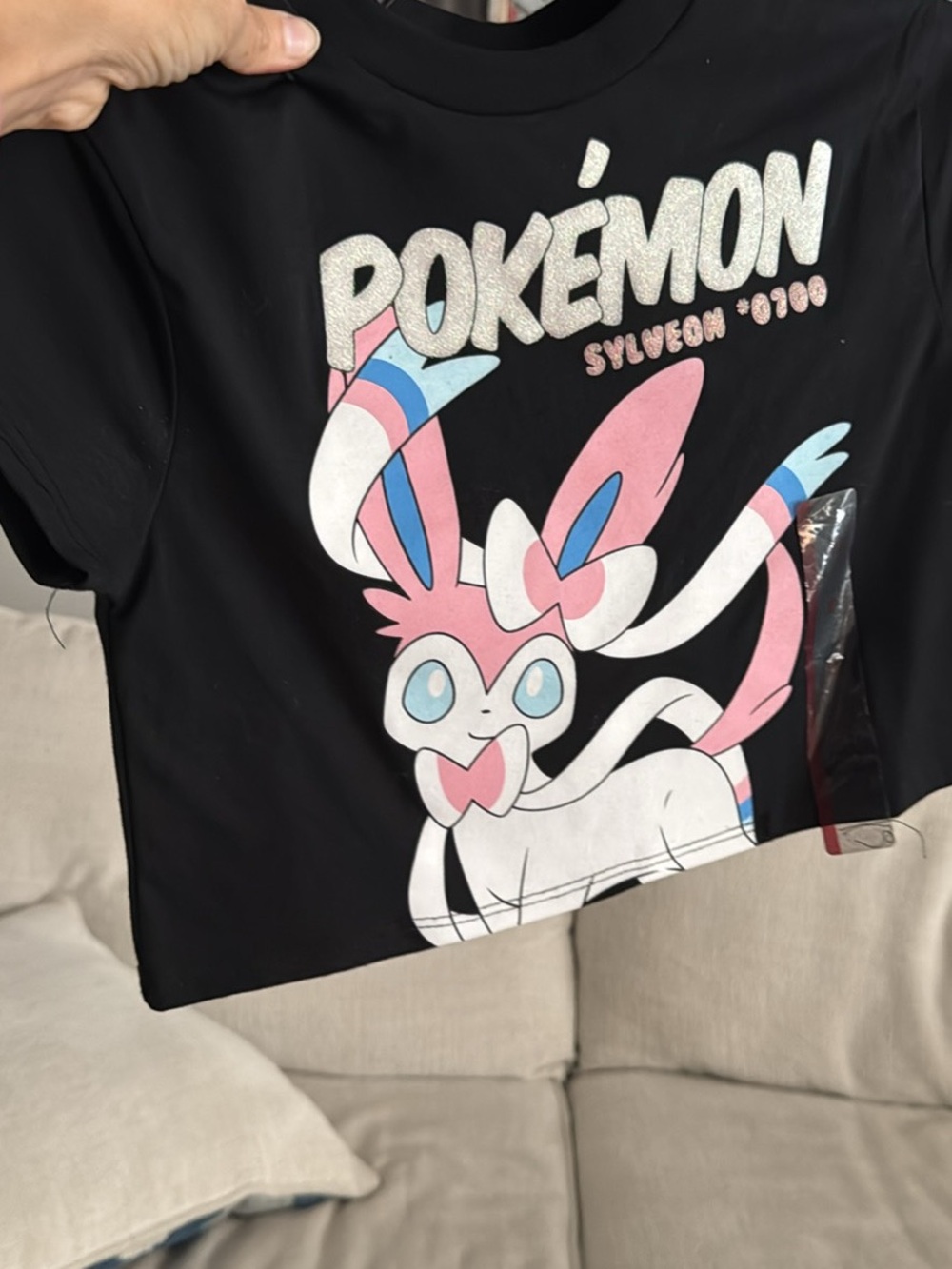 Hybrid Apparel Pokémon Sylveon Glitter Logo Tee - Black with Pink & Silver